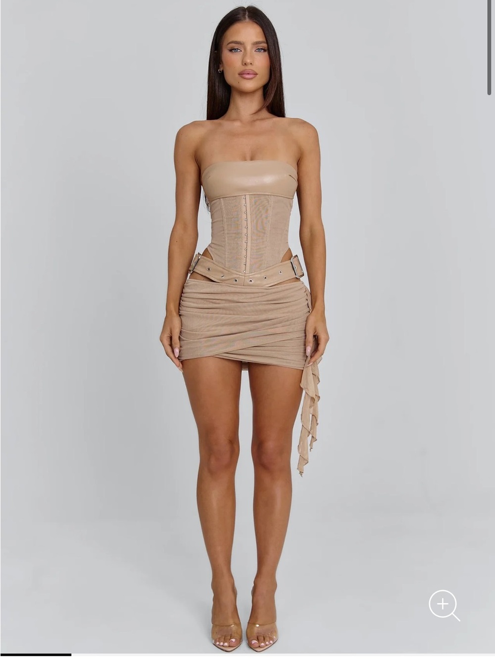 Outcast Desiree Mini Dress Tan Strapless Corset Buckle Strap Large NWT NEW